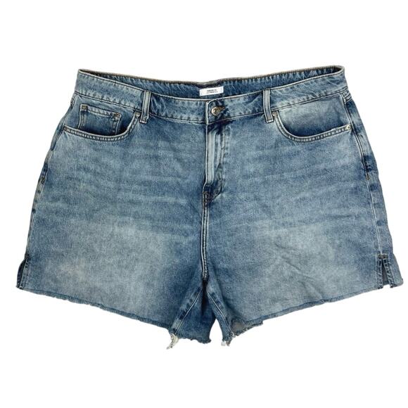 Forever 21 Women's Blue Solid High Rise Cut Off Hem Boyfriend Denim Shorts Sz 16 - Picture 1 of 4